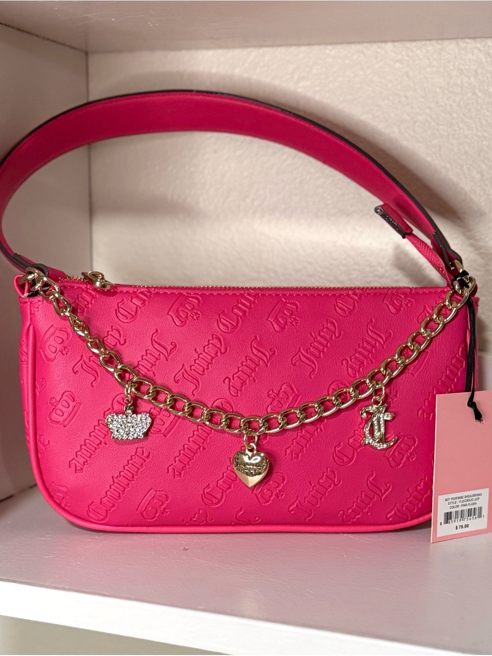 Juicy Couture Hot Pink Embossed Chain-Accent Shoulder Bag